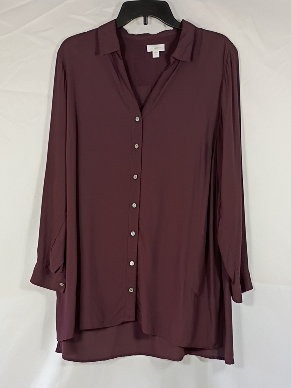 EUC J. Jill Button Front Knit Tunic Burgundy Size Medium Petite Fall Rayon
